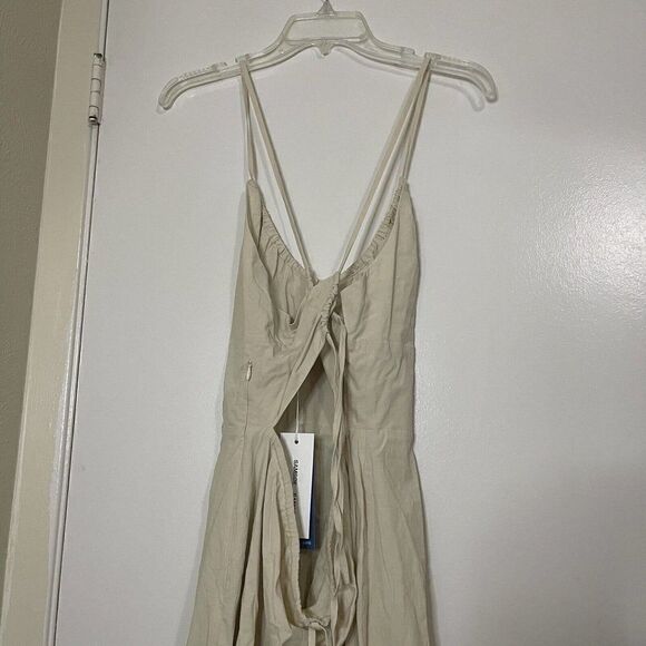 NWT Samsoe Samsoe Holly Dress tan cutout midi side slit size US Large $250 - Picture 7 of 11